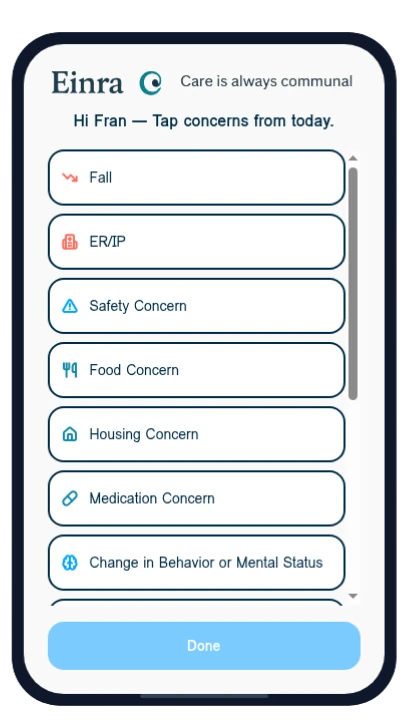 Einra caregiver check-in
